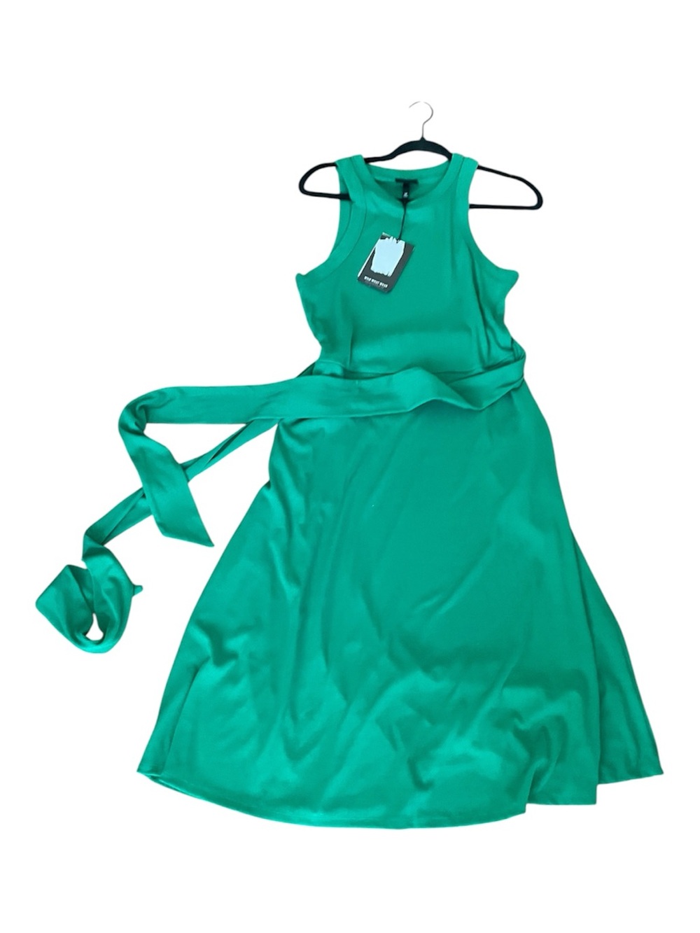 Who What Wear Teal Green Sleeveless Belted Midi Dress